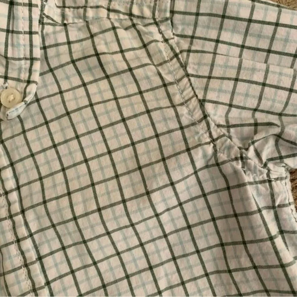 Gymboree baby boys green white blue checkered long sleeve button up -3/6M